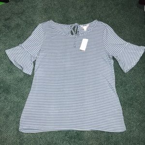 LC Lauren Conrad Blue/White Stripe Flutter Tee Short Sleeve Women’s New w/Tags!
